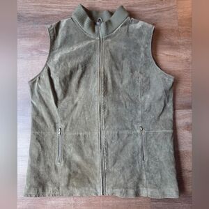 Vintage JG Hook Green Suede Leather Vest Fully Lined Womens size 28W